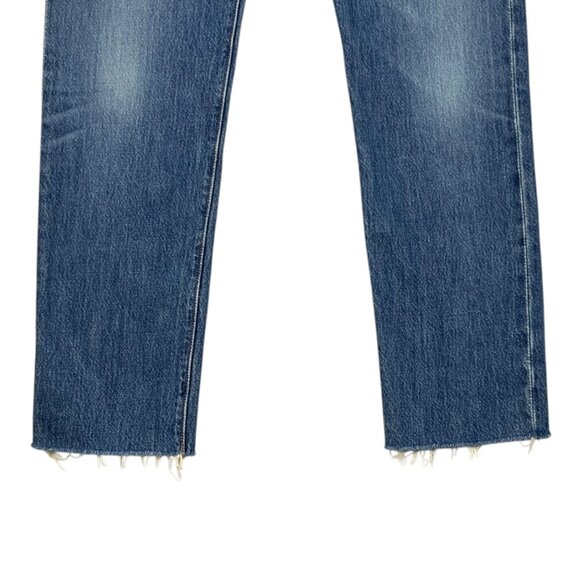 Levis Womens 501 Jeans 28 Blue Irregular Blue Raw Cuffs Mid Rise Straight Leg - Picture 9 of 12